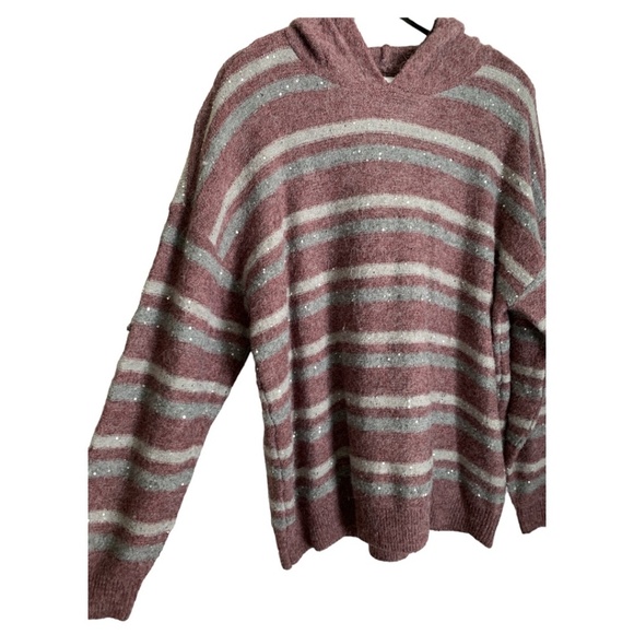Nine West Womens Sweater with Hoodie Size XL Stripes with Sparkles SOFT V Neck - Picture 7 of 8